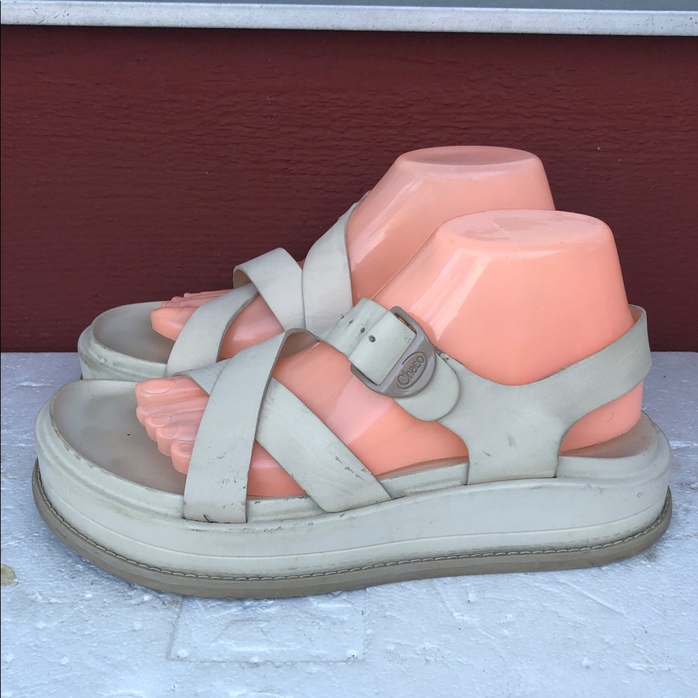 Chaco Town Women's Cream Buckle Platform Sandals Size 9